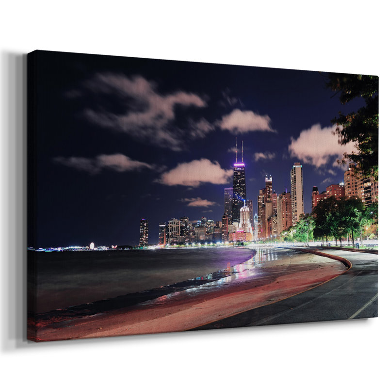 Chicago Lakefront At Night sur impression sur toile, H 40 po x l 60 po x P 1,5 po