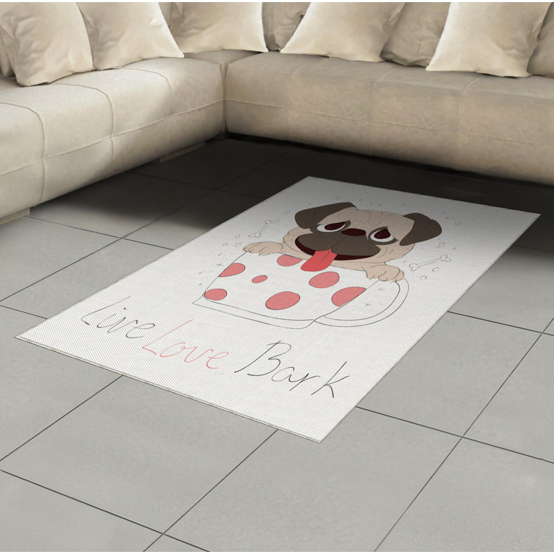 Tapis décoratif à longs fils en fibre de polyester à haute densité Pug, Rectangle— 4 pi x 5 pi 8 po