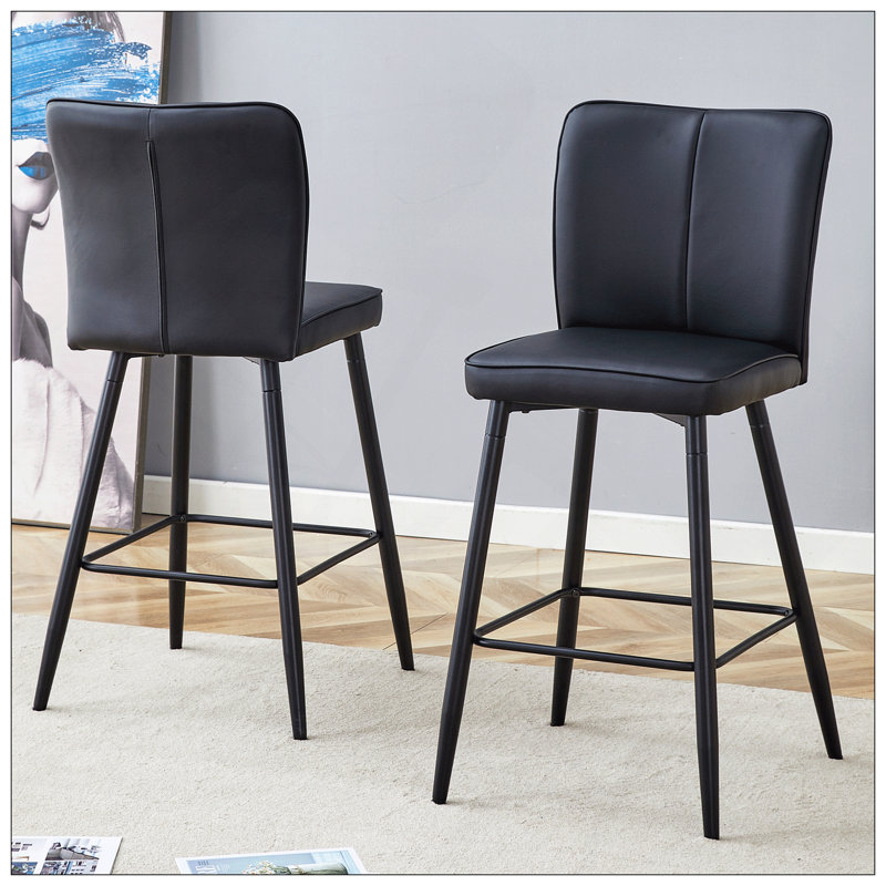 Ensemble de chaises de bar modernes en polyuréthane noir - deux pièces, le dossier a une conception verticale et lisse. Convient pour un placement dans les bars, les salons