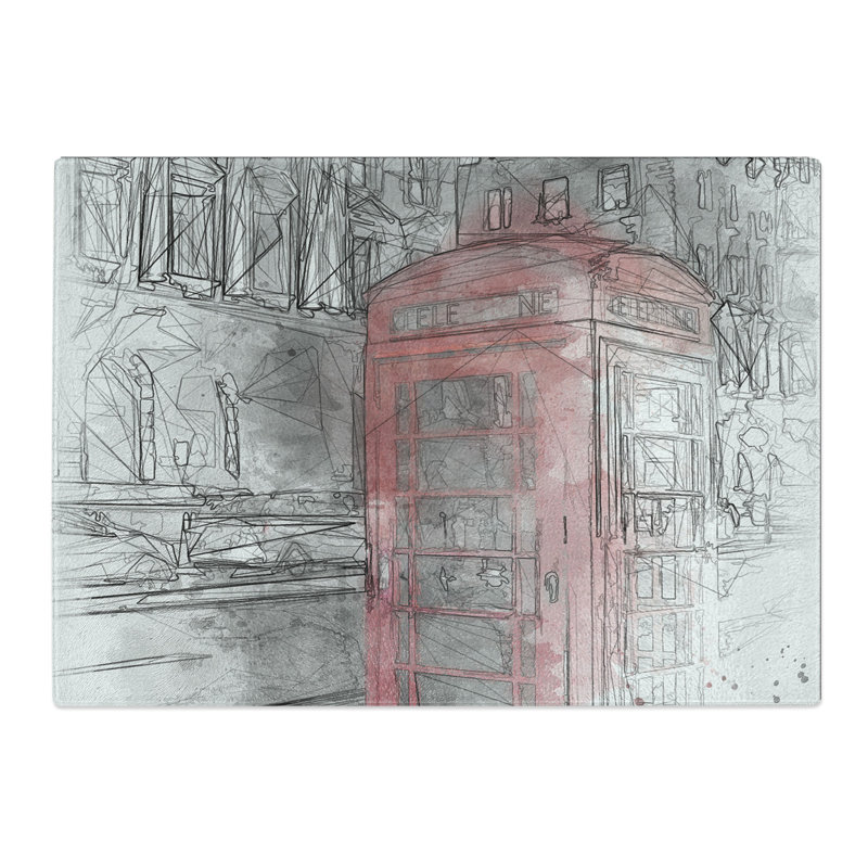 Telephone Box Sketch Chopping Board, 0.4cm H x 28.5cm W x 39cm L