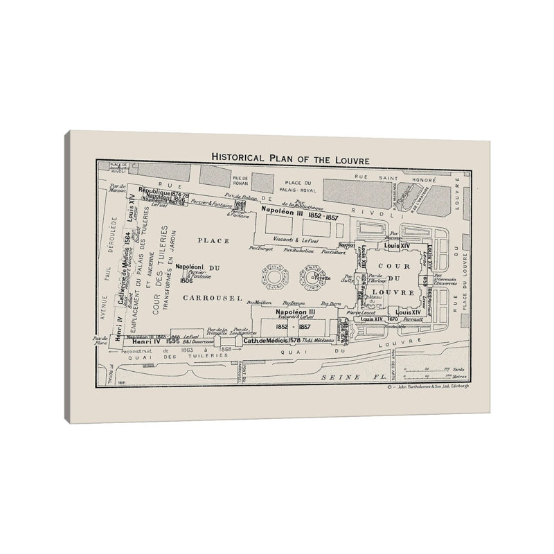 Louvre Museum Floorplan by Bibliotography - Wrapped Canvas Print, 20.32 cm H x 30.48 cm W
