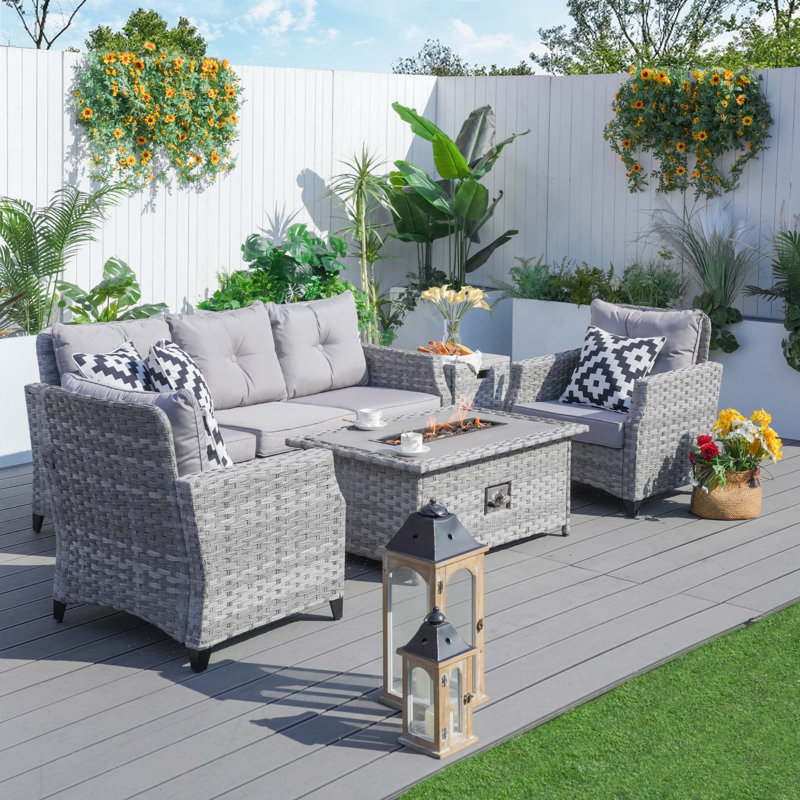 Wicker 5 - Person Patio Conversation Set with Cushions