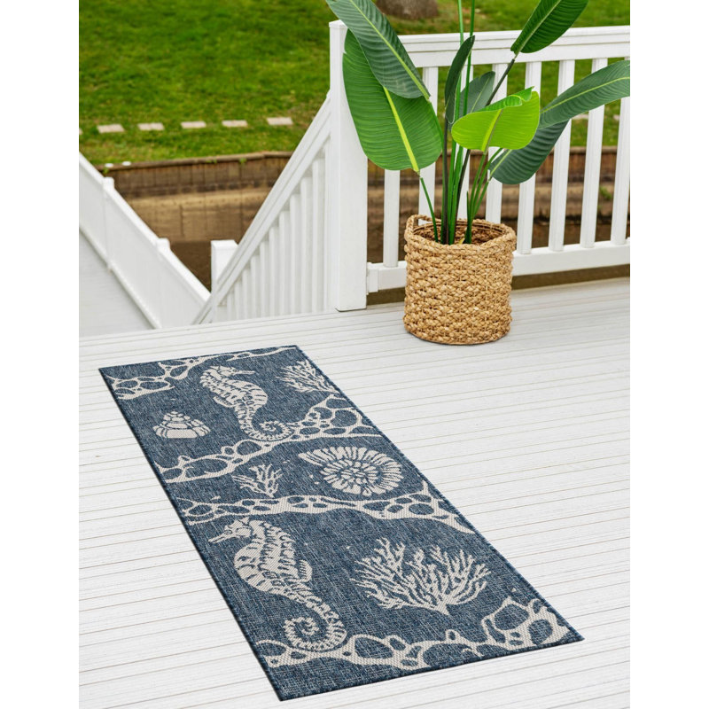 Tapis contemporain bleu marine Aycan, Tapis de couloir 2 pi x 8 pi