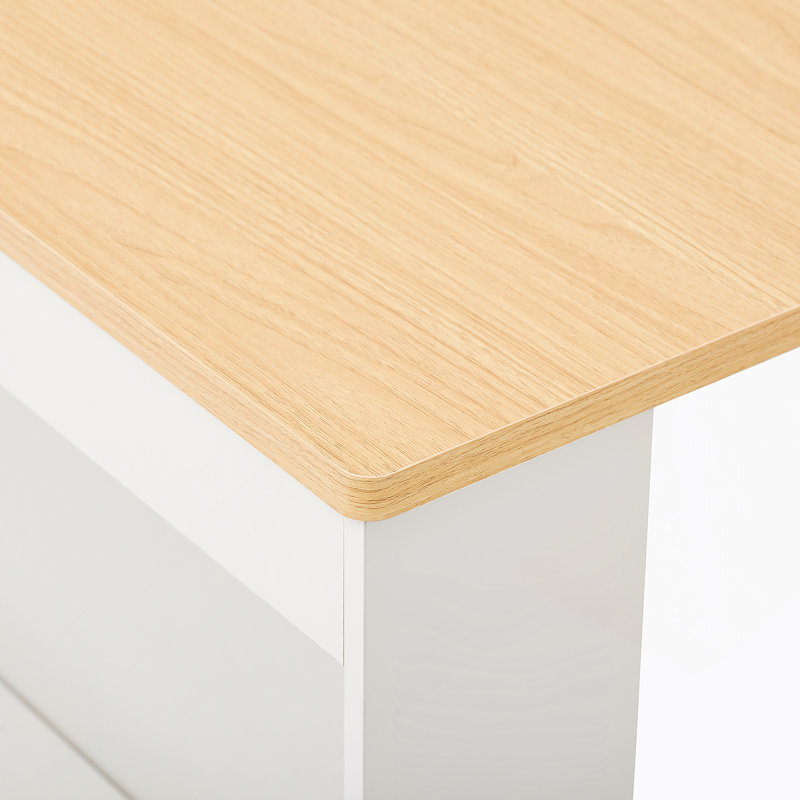 Table de salle à manger extensible avec plateau de table pliable, table de bar avec tiroirs et prise de courant, îlot de cuisine avec roulettes et crochets, buffet pour la cuisine et la salle à manger (blanc crème + naturel)