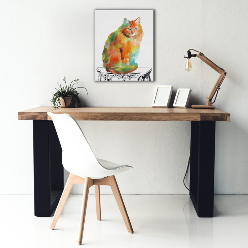 «Watercolor Cat On Table F» par Jean Plout, art mural sur toile, H 24 po x l 20 po x P 0,75 po