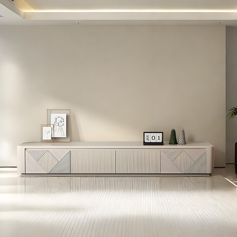 Meuble télé moderne de style crème pour petit espace de vie, H 13,77 po x L 78,74 po x l 15,74 po