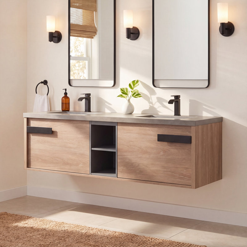 Breckan 72'' Double Bathroom Vanity with Solid Surface Top