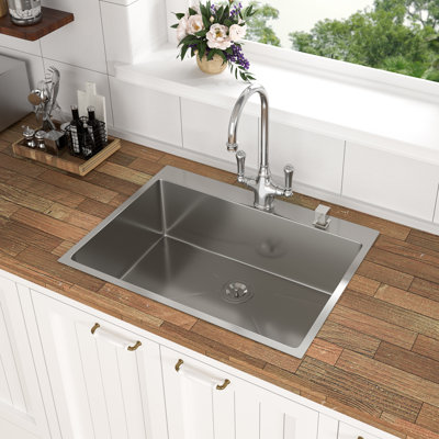 30 X 22 X 9 Inch Kitchen Sink Drop In 16 Gauge Stainless Steel 30" Single Bowl Topmount Kitchen Sink Basin