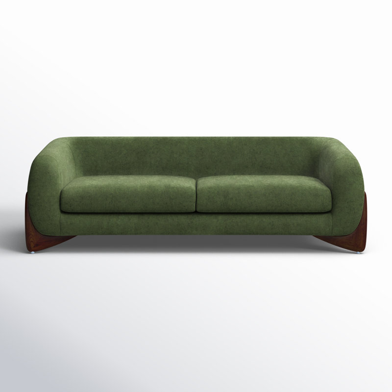 Amala Upholstered 90.5'' Sofa, Green Sherpa