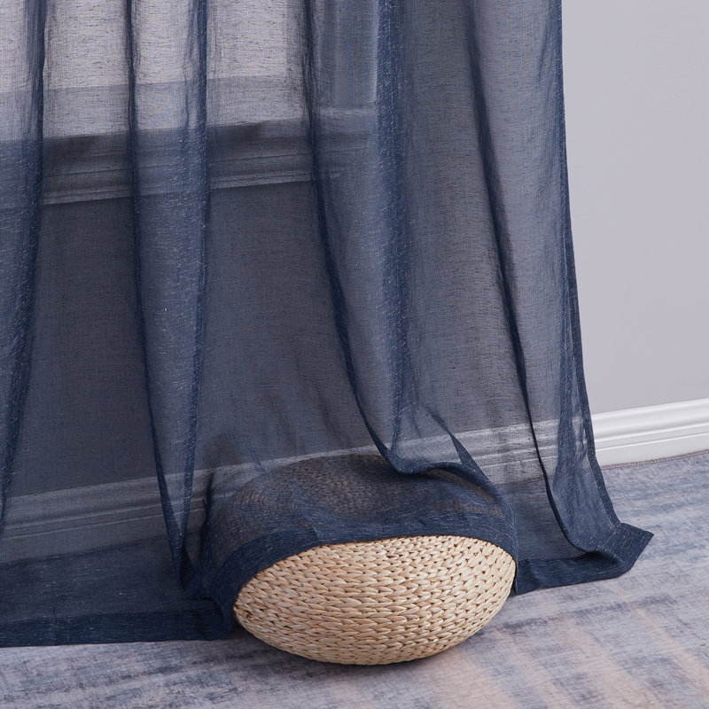 Linen Semi-Sheer Grommet Curtain Panels, 54" W x 84" L, Navy Blue