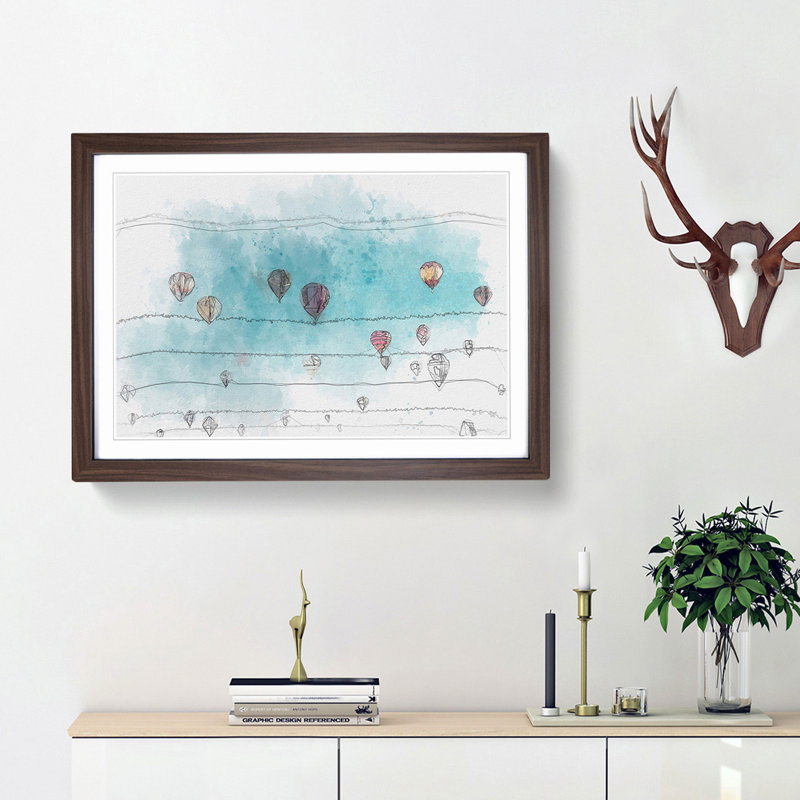 Going up in a Hot Air Balloon - Picture Frame Graphic Art Print on MDF, 27cm H x 36cm W x 2cm D, Walnut Framed