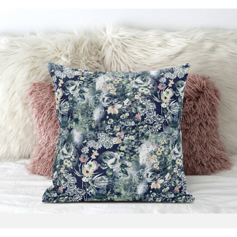 Oreiller en faux suède Sea Garden, H 16 po x l 16 po, Vert, indigo
