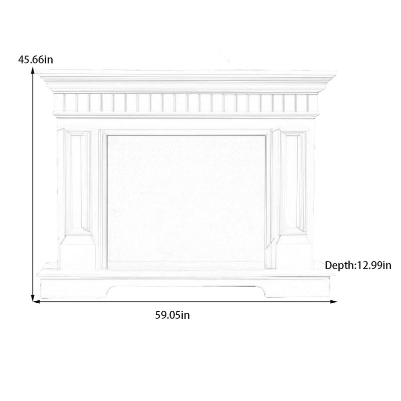 Cheminée tendance en ligne tridimensionnelle, Blanc, H 45,66 po x l 59,05 po x P 12,99 po