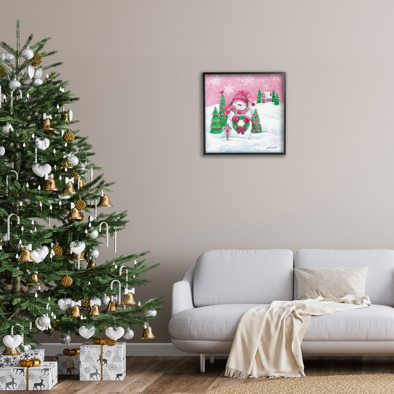«Scenic Winter Snowman», art de la giclée encadrée par Diane Kater, Giclée encadrée noir minuit, H 24 po x l 24 po