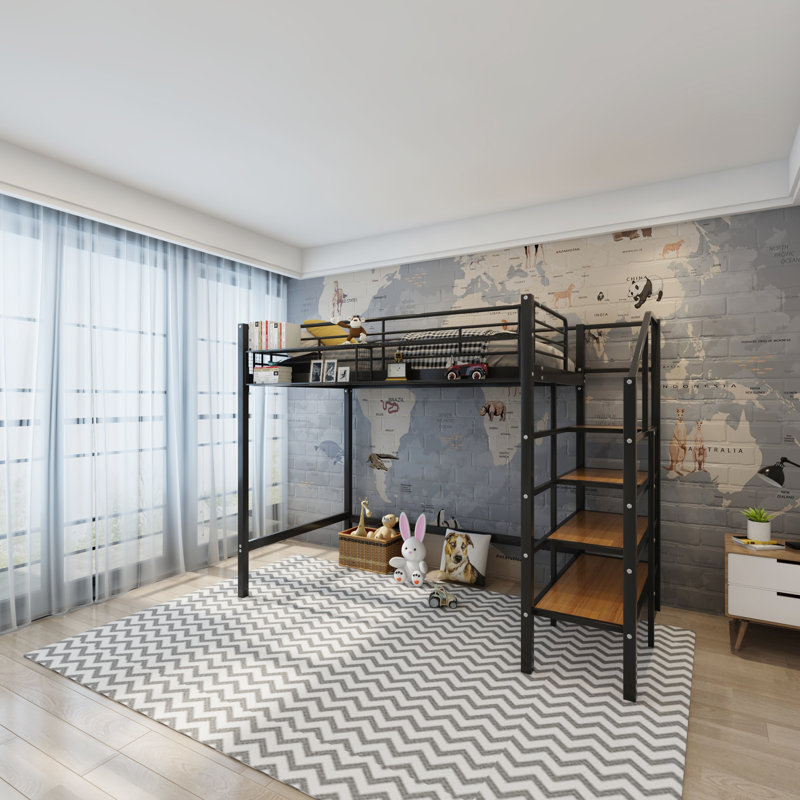 Lit mezzanine pour enfants Imalay, Simple, Noir / brun