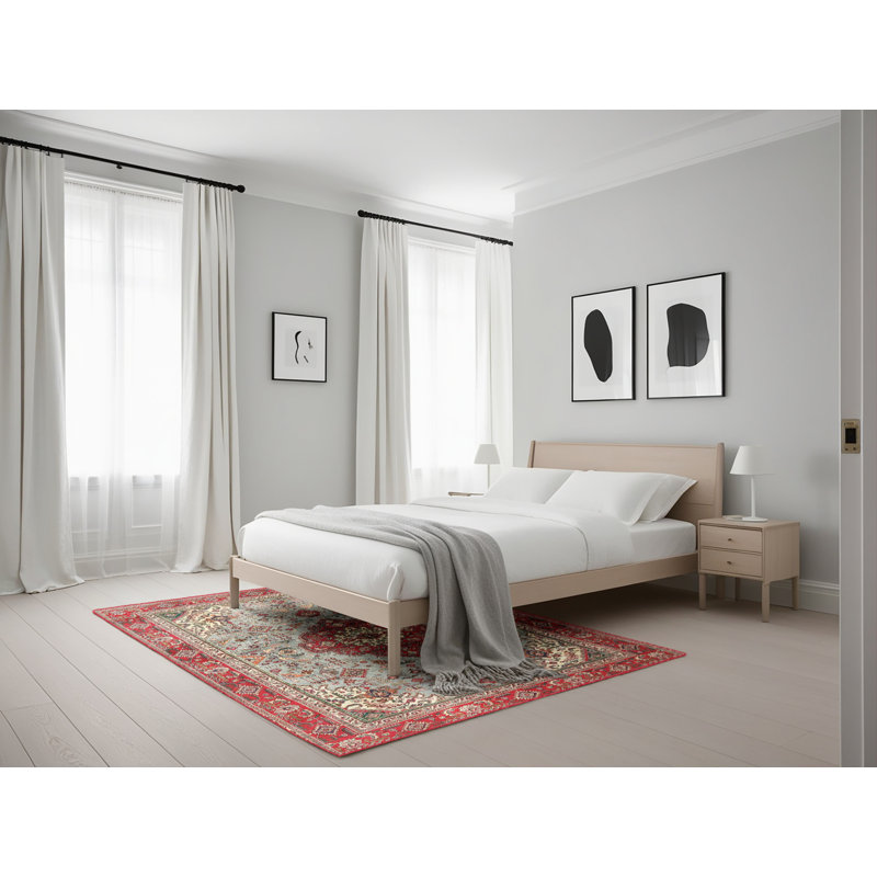 Tapis traditionnel rouge / beige / noir, Rectangle 5 pi x 7 pi
