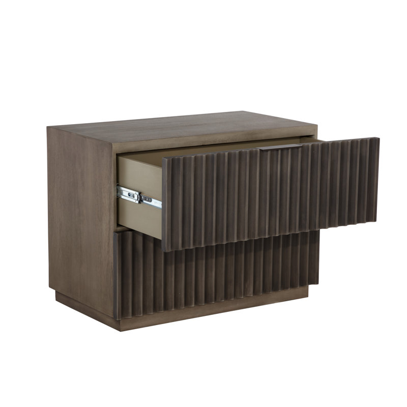 Taupe Mango Wood 2-Drawer Nightstand with Sculpted Details