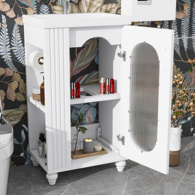 Meuble-lavabo de 20 pouces avec lavabo, meuble-lavabo avec tablette à deux niveaux et tablette réglable, Blanc