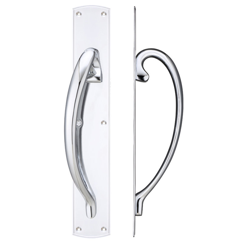 Cast Brass Pull Handle with Backplate, Polished Chrome