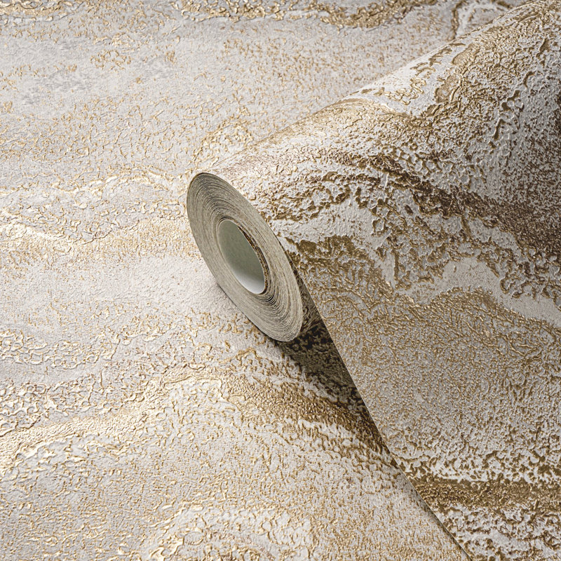 Rahnuma 10.05m x 53cm Metallic Finish Double Roll, Gold Water Marble