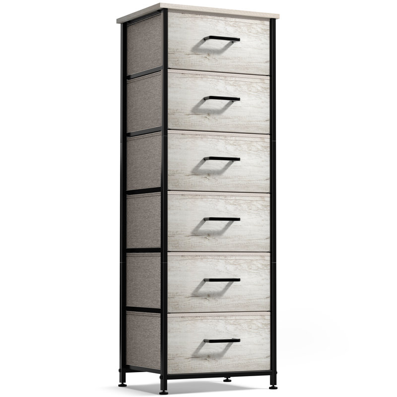 Sorbus 6 Drawers Tall Dresser with Steel Frame, Wood Top & Easy Pull Foldable Fabric Bins, Greige, Greige