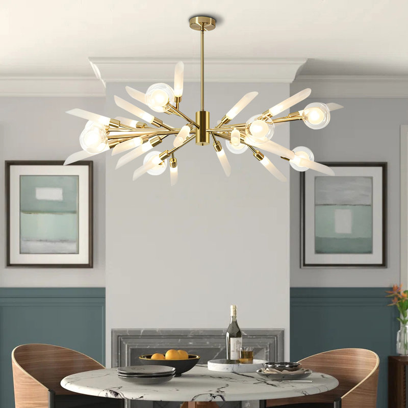 Kahmiyah 39.37" 24-Light Dimmable Sputnik Modern Linear Chandelier, Gold Sputnik Pendant Light, White