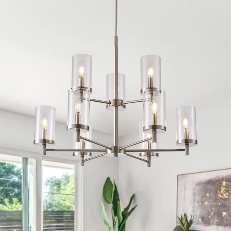 Luminaire suspendu 9 lumières en nickel