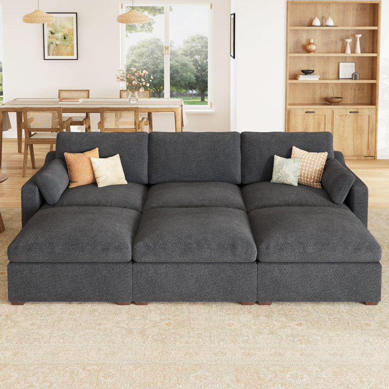 Canapé modulaire en chenille réversible Abramson, Gris chenille