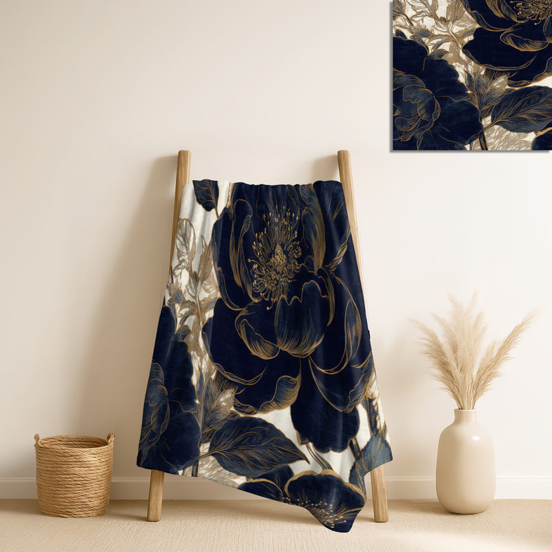 Couverture de pivoines bleues et dorées célébration I