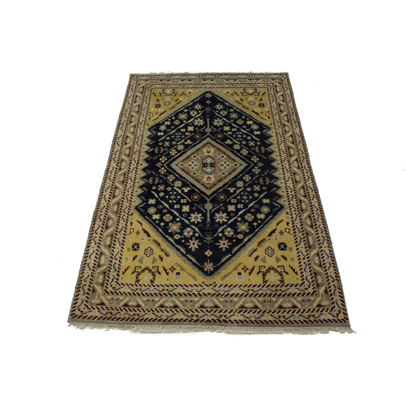 Tapis oriental oriental en laine noué à la main bleu indo-Gabbeh 5 x 8