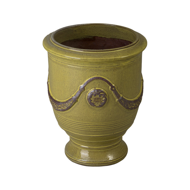 Anduze French Yellow Ceramic Round Planter with Drainage Hole, 23" H x 18.5" W x 18.5" D