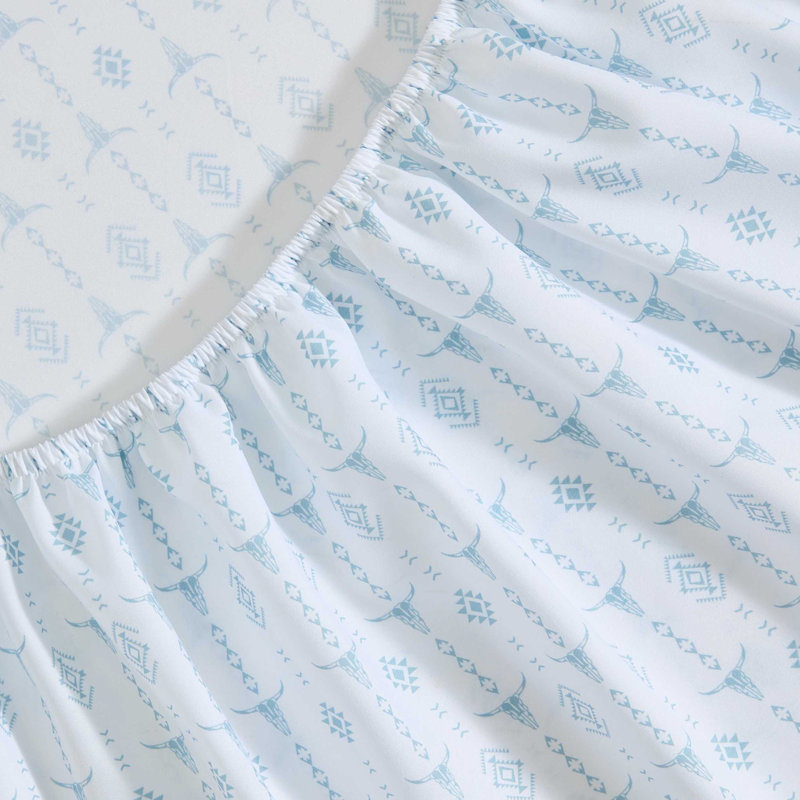Wrangler Printed Cozy Novelty Sheet Sets, Twin XL Sheet Set with 1 Pillowcase, Steer Head Stripe Blue