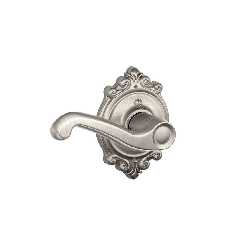 Flair Lever with Brookshire Trim Non-Turning Lock, Satin Nickel, Right