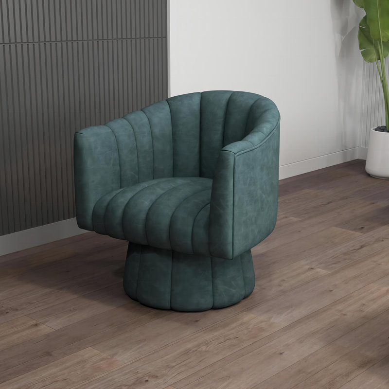 Faux Leather Upholstered Swivel Barrel Chair, Haze Blue Faux Leather, 1