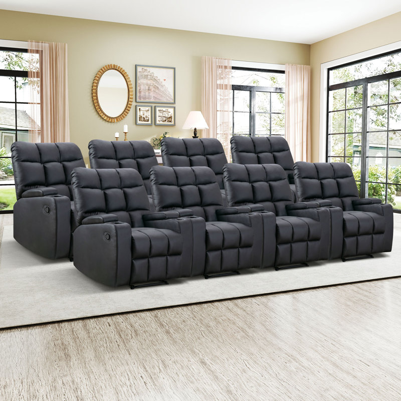 Paret 33.5" Wide Faux Leather Soft Backrest Manual Release Recliner with Massage & Storage & Cup Holder, Black Faux Leather