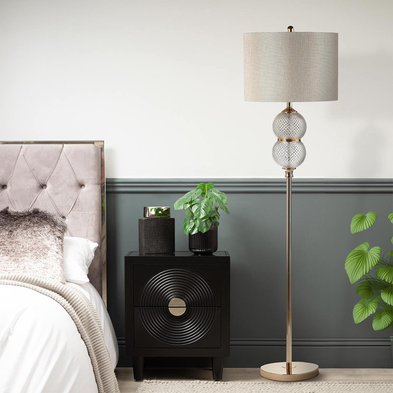 Axiry 157.5cm Living Room Floor Lamp with Glass & Metal Base, Floor Standing Corner Lamp with Linen Shade