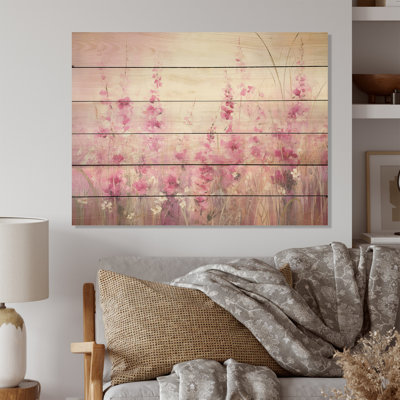 Fuschia Country Charm F;Pwers - Flowers Wood Wall Art On Natural Pine Wood