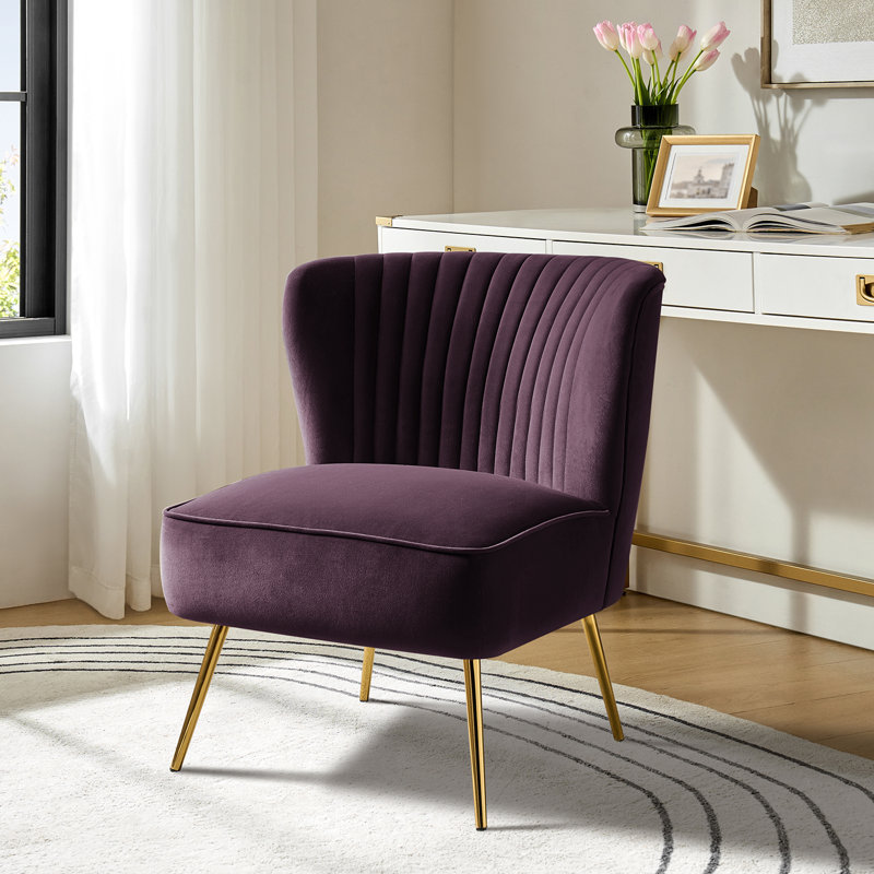 Leona Velvet Accent Chair with Metal Legs, Velours mauve