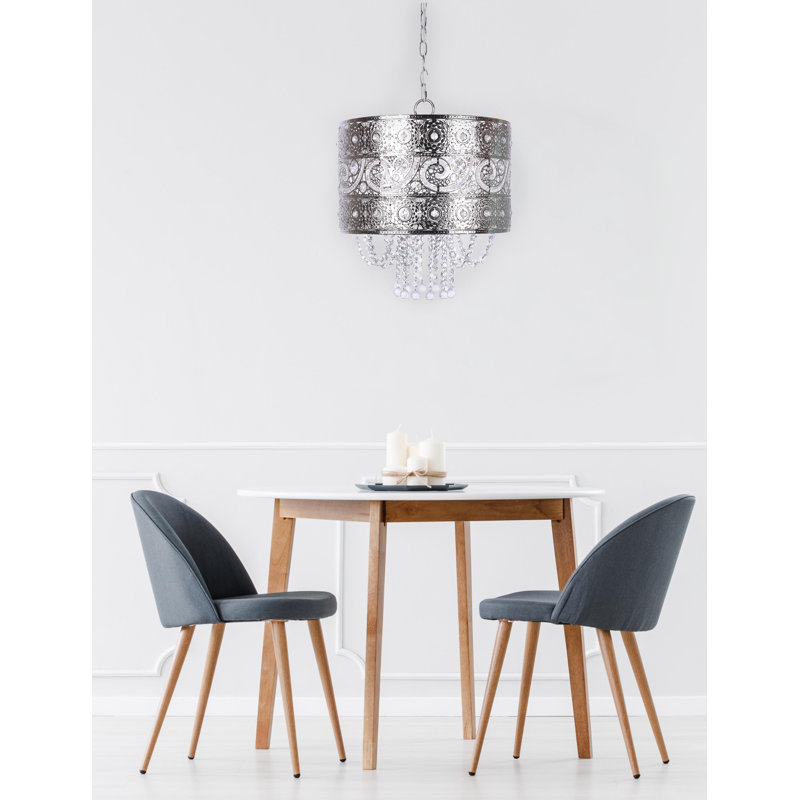Luminaire suspendu en argent antique à 1 lumière avec découpes complexes et pendentifs en cristal, Nickel