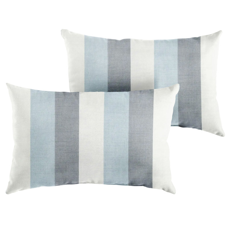 New Sunbrella 2023 Striped Sunbrella® Outdoor Reversible Throw Pillow, 16'' x 26'', Blue/Gray