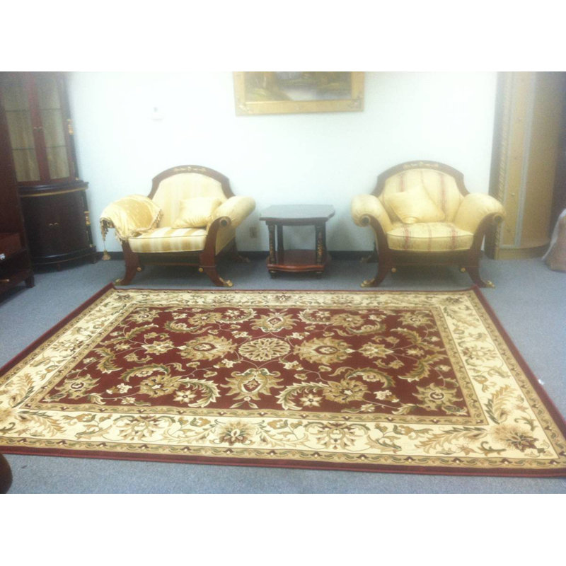 Peotone Oriental Area Rug in Burgundy/White, Rectangle 7'10.6" x 10'7.8"