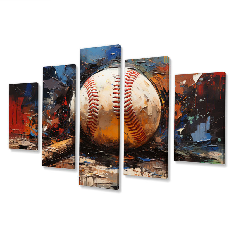 Baseball Collage II - Art mural sur toile sport - 5 panneaux