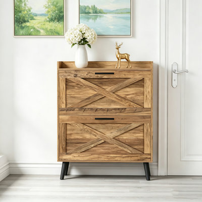 Armoire à chaussures avec tiroirs rabattables, tablettes réglables, porte de grange, armoire à chaussures pour vestibule, vestibule, couloir, salon