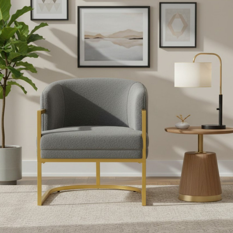 Chaise d'appoint rembourrée, fauteuil moderne avec dossier incurvé, Gris
