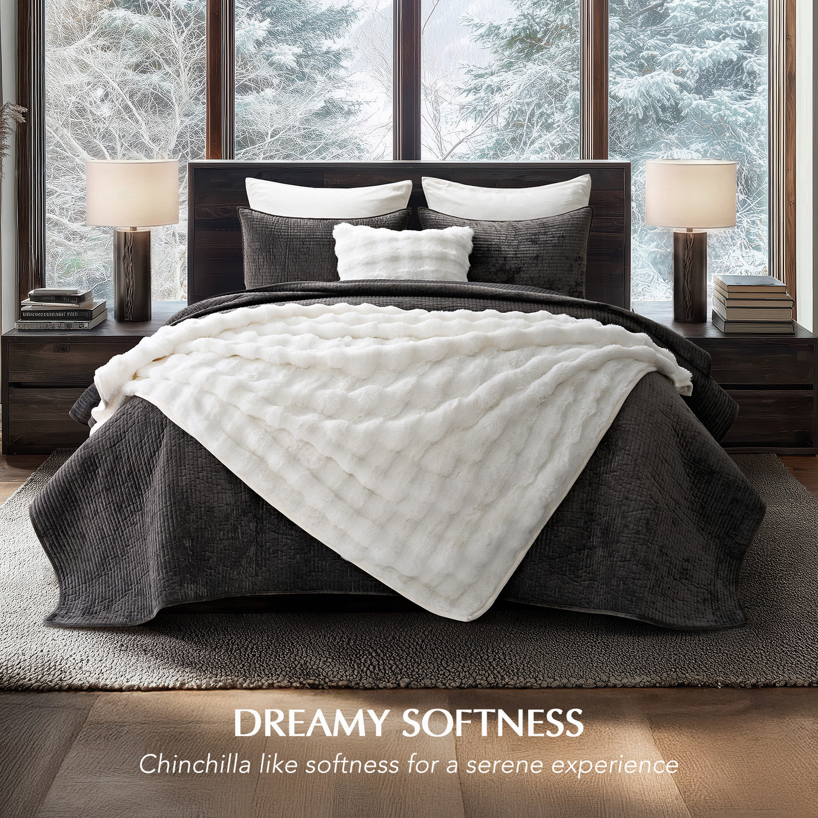 Faux Fur Weighted Throw Blanket, Ivory White, 80" L x 60" W
