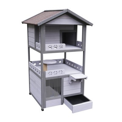 Three Story Outdoor Cat House with Balcony, Large Feral Villa Shelter, Weatherproof and Spacious for Multiple Cats