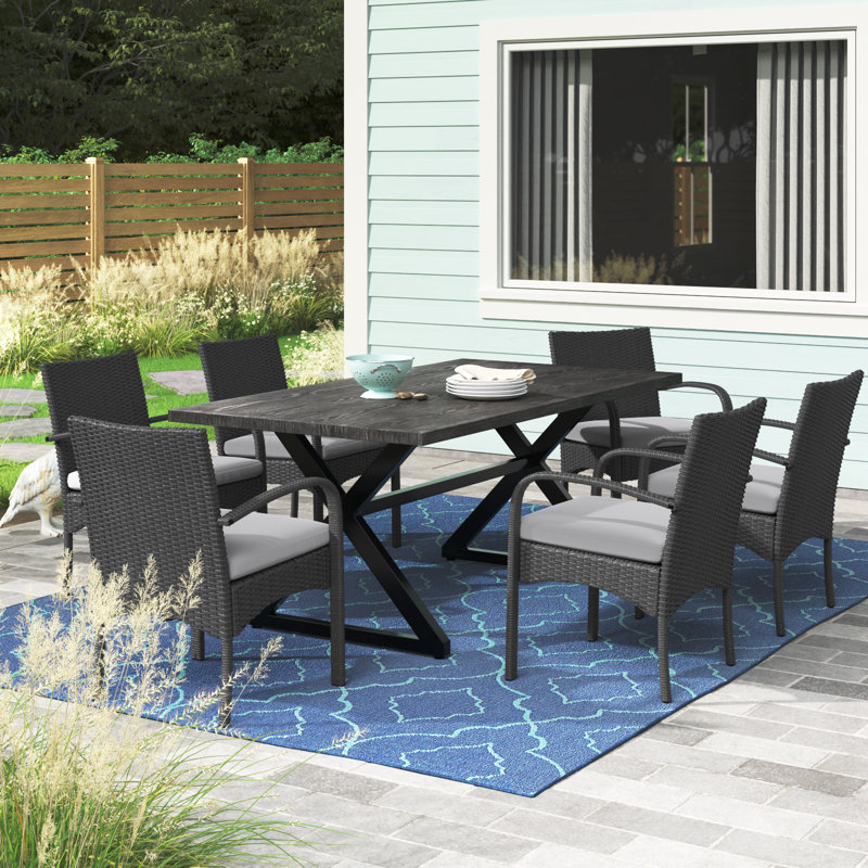 Aram 6 - Person Wicker Patio Dining Set with Rectangular Table, Gray