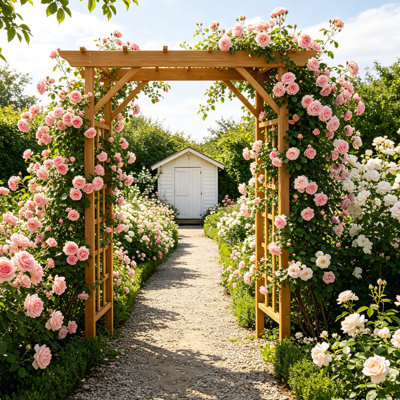 85"Height  Wooden Garden Arbor for Wedding Ceremony & Outdoor Events, Fir Wood Arch Trellis for Climbing Vines, Rustic Light Brown Finish for Backyard, Pathway, or Party Decoration