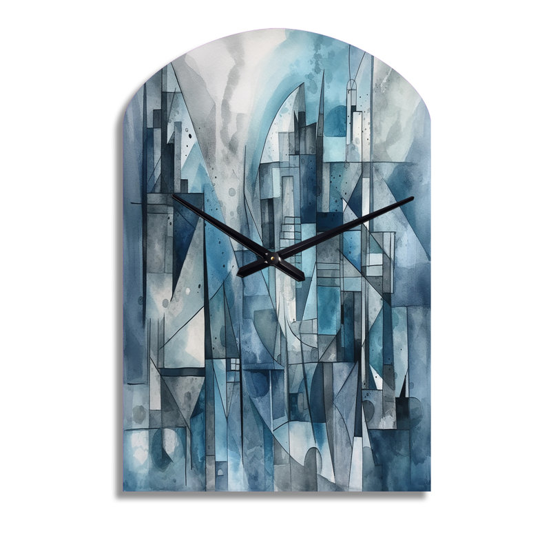 Blue Harmony Abstracts Of Shape III - horloge géométrique asymétrique en métal, Grand