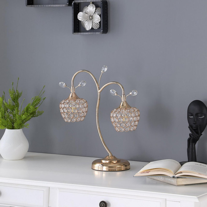 Lampe de table 17,25 "en or rose à 2 fleurs Bell Glam